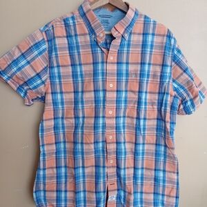 Izod Men's Button-Down Shirt in Orange and Blue Plaid